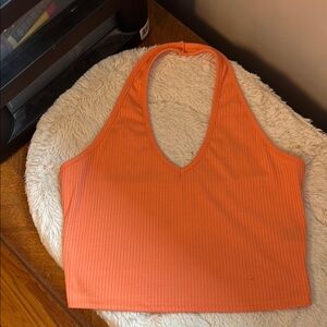 SHEIN Orange Ribbed Crop Tank Top